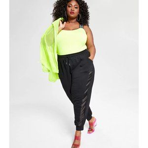 Nina Parker Trendy Plus Size Mixed-Media Jogger Pants, Anthracite